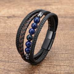 Stainless Steel Buckle Multi-layer Leather Rope Hand-woven Bracelet