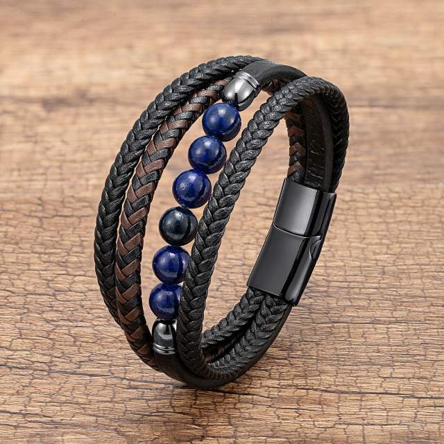 Stainless Steel Buckle Multi-layer Leather Rope Hand-woven Bracelet