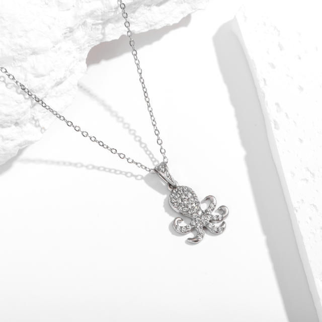 Summer holiday diamond ocean animal pendant stainless steel necklace