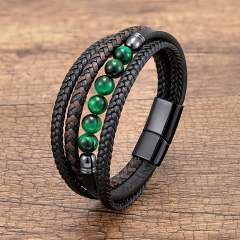 Stainless Steel Buckle Multi-layer Leather Rope Hand-woven Bracelet