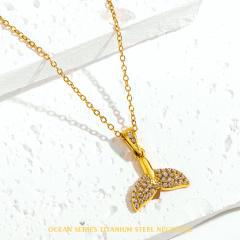 Summer holiday diamond ocean animal pendant stainless steel necklace