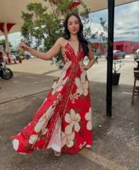 2025 Summer V-neck Women's Sling Printed Fairy Style Long Elegant Dress