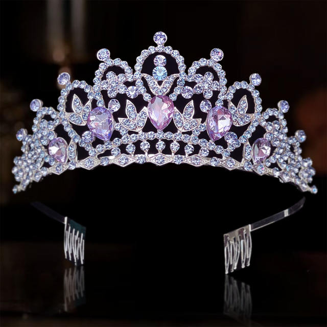 Delicate wedding birthday party colorful rhinestone hair crown