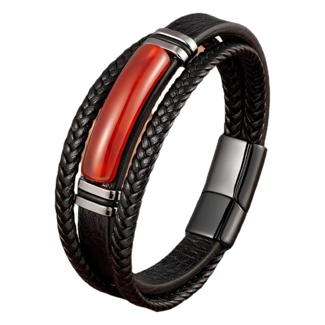 Multi-layer woven leather rope bracelet geometric stone handmade jewelry bracelet stainless steel buckle jewelry
