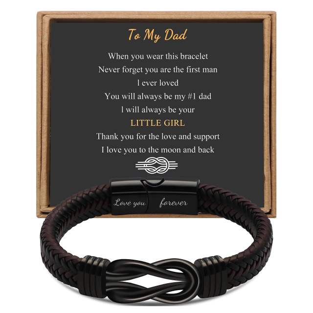 Father's day stainless steel leather bracelet lovemyson magnetic black twist stainless steel men's bracelet