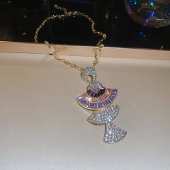 925 needle luxury diamond fan shape pendant earrings necklace suit