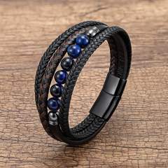 Stainless Steel Buckle Multi-layer Leather Rope Hand-woven Bracelet