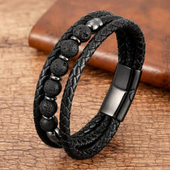 Trendy Stone Beaded Bracelet Multi-layer Leather Rope Bracelet