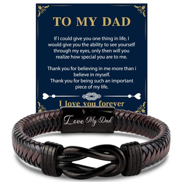 Father's day stainless steel leather bracelet lovemyson magnetic black twist stainless steel men's bracelet