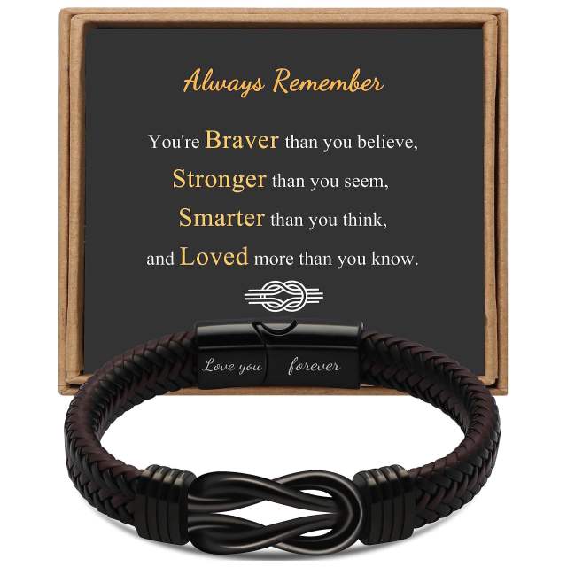 Father's day stainless steel leather bracelet lovemyson magnetic black twist stainless steel men's bracelet