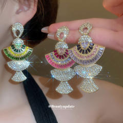 925 needle luxury diamond fan shape pendant earrings necklace suit