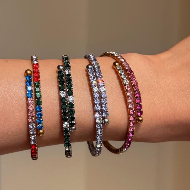 18KG colorful diamond tennis bracelet stainless steel bracelet bangle