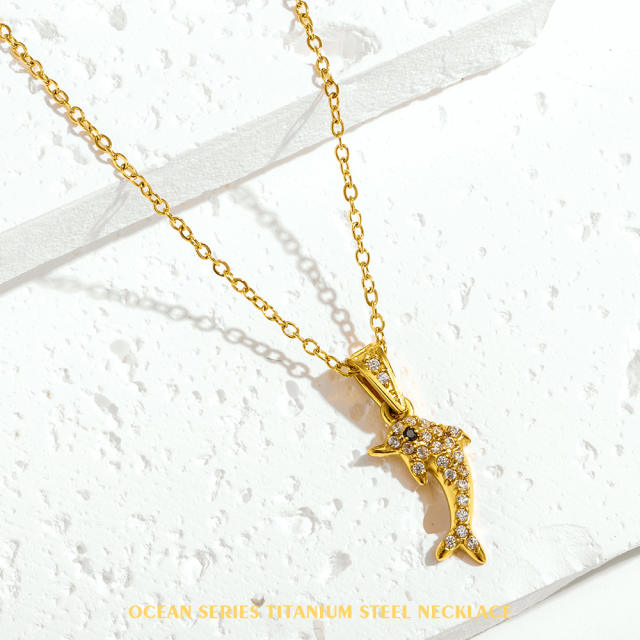 Summer holiday diamond ocean animal pendant stainless steel necklace