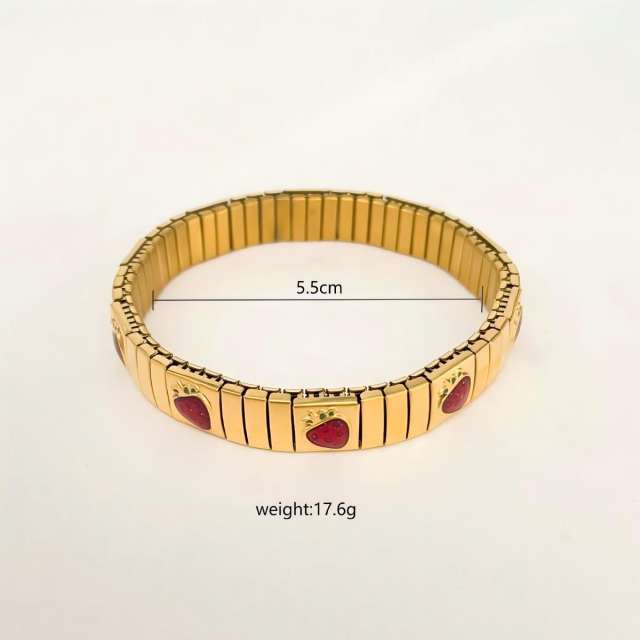 Cherry strawberry enamel stainless steel bracelet elastic bracelet