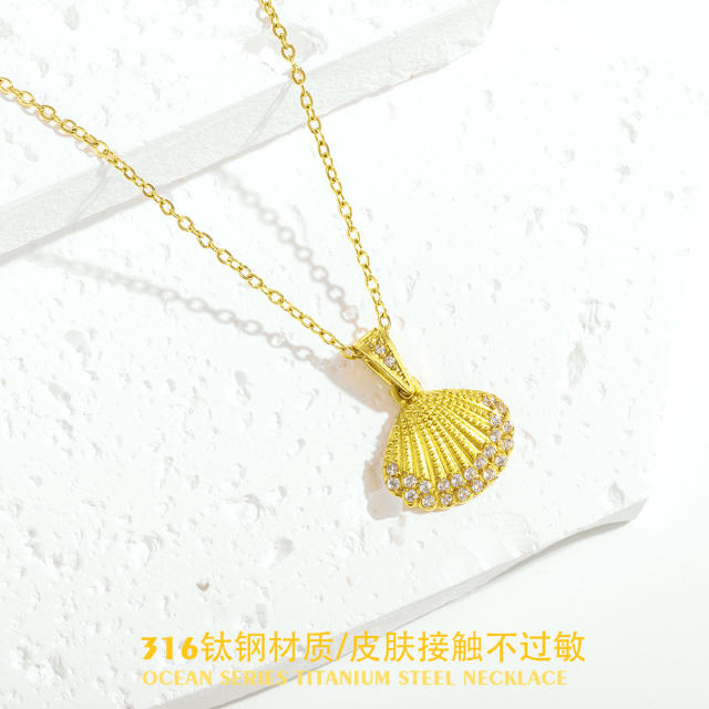 Summer holiday diamond ocean animal pendant stainless steel necklace