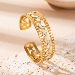 18KG hollow moon star stainless steel cuff bangle