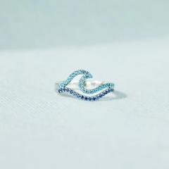 925 sterling silver double-layer wave pattern gradient blue ring