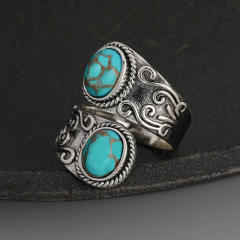 Boho imitation turquoise stone silver finger rings
