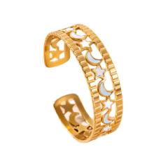 18KG hollow moon star stainless steel cuff bangle