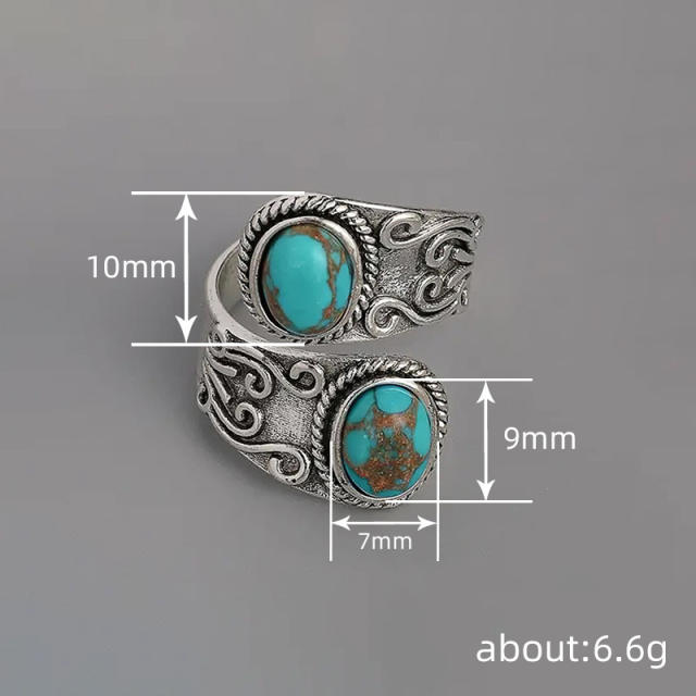 Boho imitation turquoise stone silver finger rings