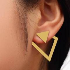 Simple stainless steel geometric triangle circle jacket earrings