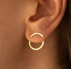 Simple stainless steel geometric triangle circle jacket earrings