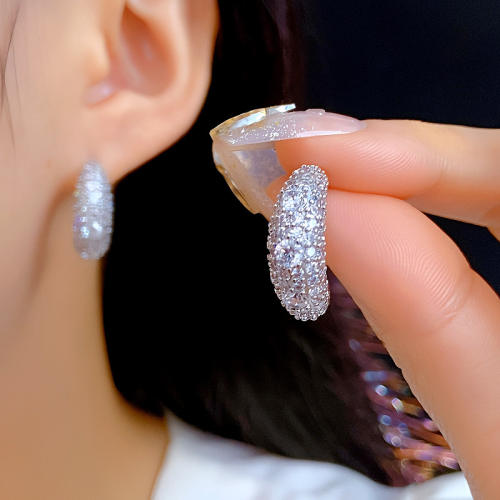 925 needle full diamond unique moon shape copper earrings