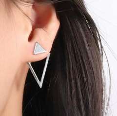 Simple stainless steel geometric triangle circle jacket earrings