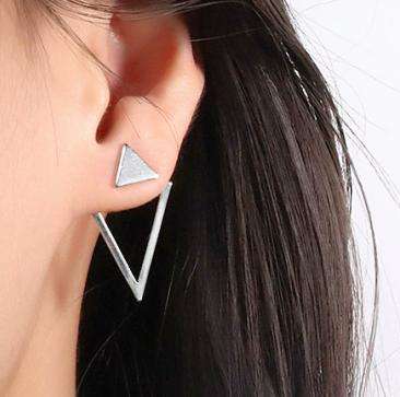 Simple stainless steel geometric triangle circle jacket earrings