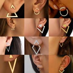Simple stainless steel geometric triangle circle jacket earrings
