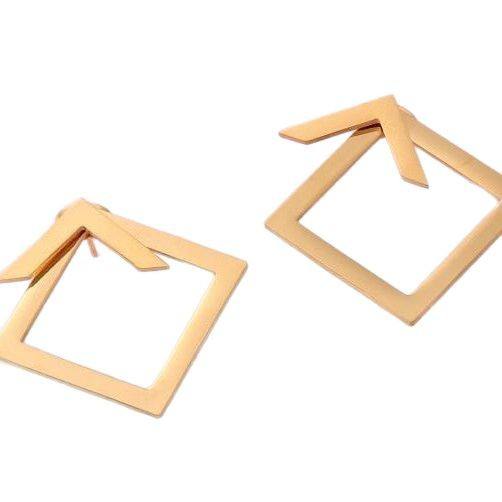 Simple stainless steel geometric triangle circle jacket earrings