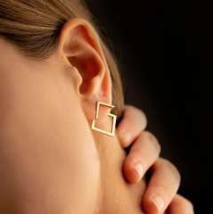 Simple stainless steel geometric triangle circle jacket earrings