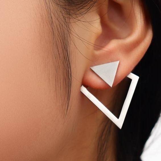 Simple stainless steel geometric triangle circle jacket earrings