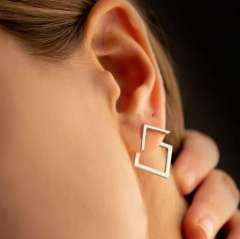Simple stainless steel geometric triangle circle jacket earrings