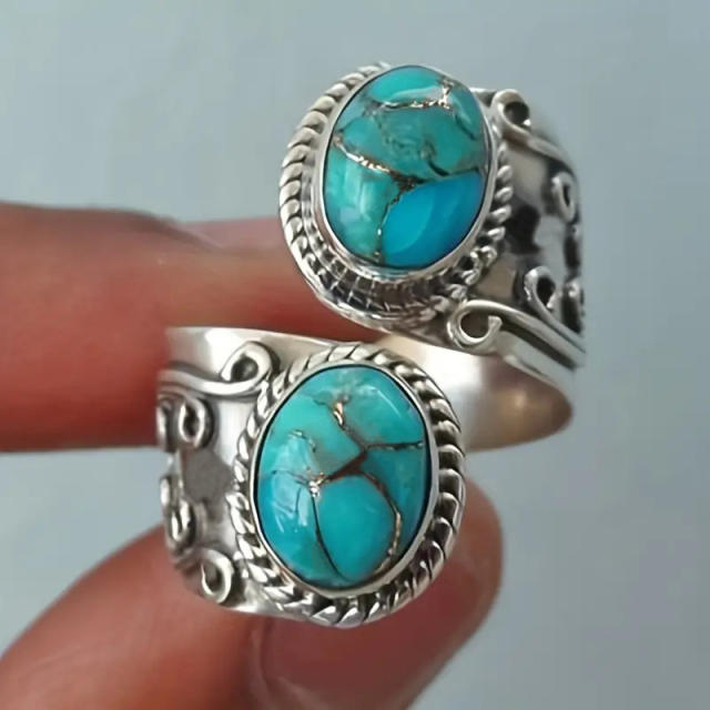 Boho imitation turquoise stone silver finger rings