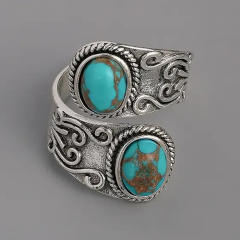 Boho imitation turquoise stone silver finger rings