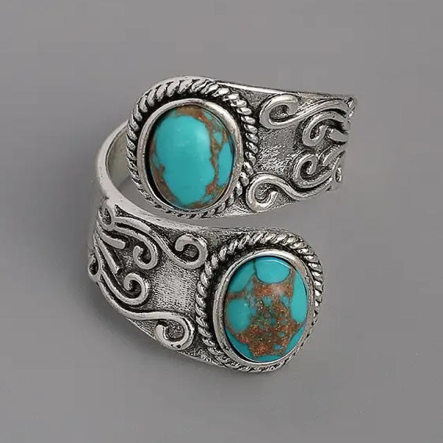 Boho imitation turquoise stone silver finger rings