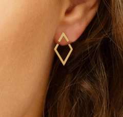 Simple stainless steel geometric triangle circle jacket earrings