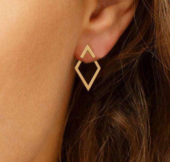 Simple stainless steel geometric triangle circle jacket earrings