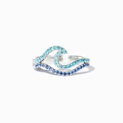 925 sterling silver double-layer wave pattern gradient blue ring