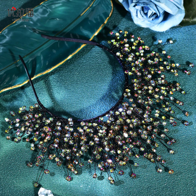 Luxury colorful crystal bead women wedding headband bridal headband