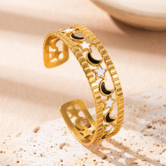 18KG hollow moon star stainless steel cuff bangle