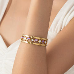 18KG hollow moon star stainless steel cuff bangle