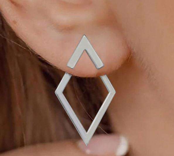 Simple stainless steel geometric triangle circle jacket earrings