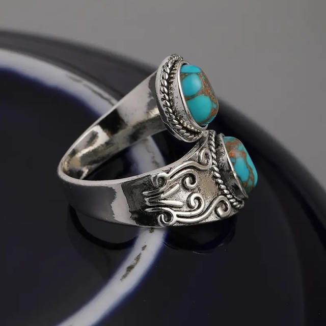 Boho imitation turquoise stone silver finger rings