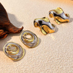18KG mix color two tone geometric stainless steel earrings