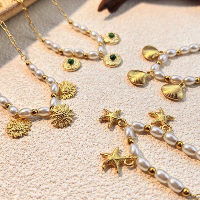Summer holiday trend charm stainless steel necklace pearl necklace