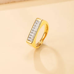 18KG cubic zircon inlaid bar stainless steel rings diamond rings
