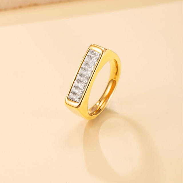 18KG cubic zircon inlaid bar stainless steel rings diamond rings