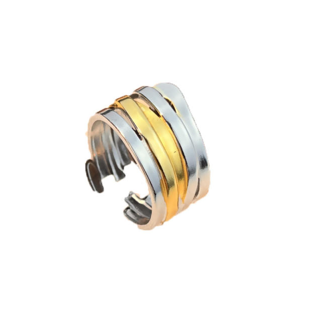 Simple mix color two tone geometric line stainless steel rings